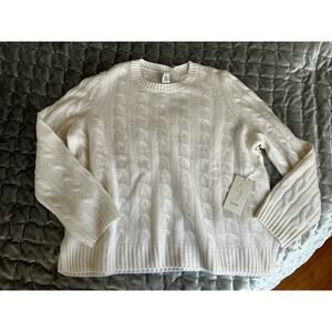 NWT JOIE Womens M 100% Cashmere Cable Knit Crewneck Sweater Ivory Luxury Classic